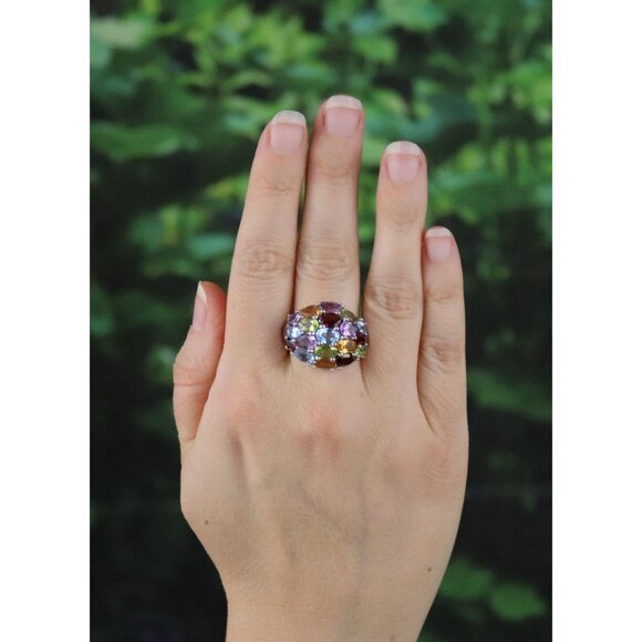 Sterling Silver Multi Gemstone Dome Ring Size 9 1/2 - Picture 2 of 9